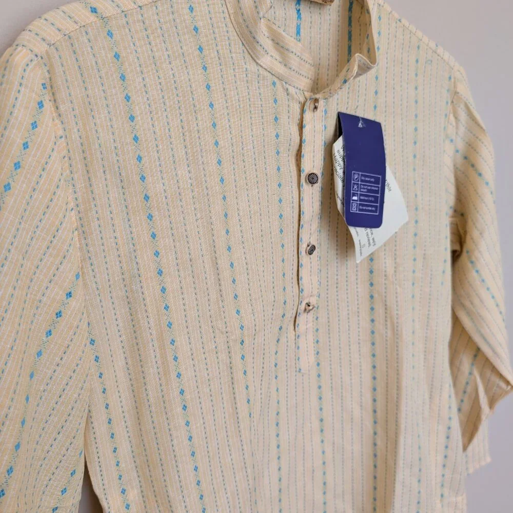 NWT Pro Ethic yellow and teal kurta tunic with pockets boys size 14 - Picture 2 of 9